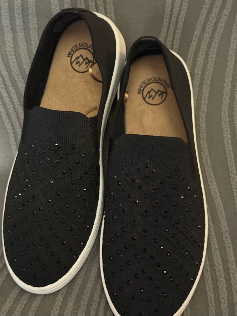 White Mountain Women’s Black Slip-On Moccasins with Rhinestone Accents
